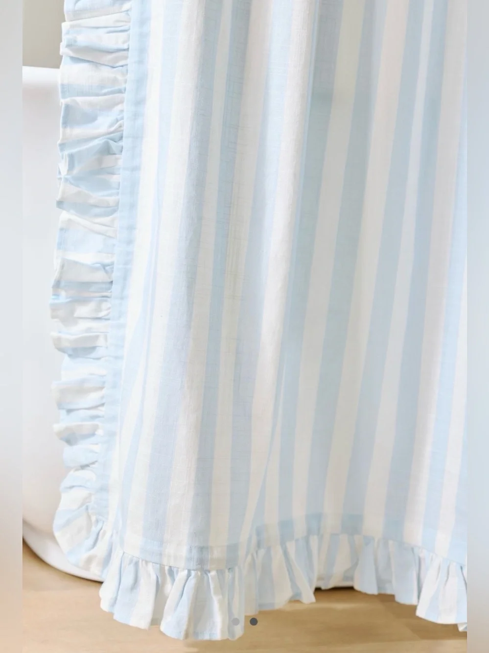 Anthropologie Maeve Organic Cotton Ruffled Stripe Shower Curtain, Light Blue